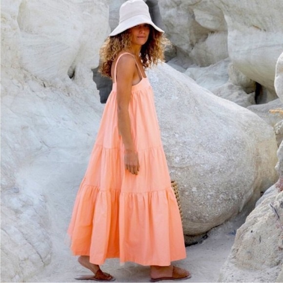 Araminta James Anthropologie | Tiered Sunset Dress In Color Peachy | M - Picture 1 of 10